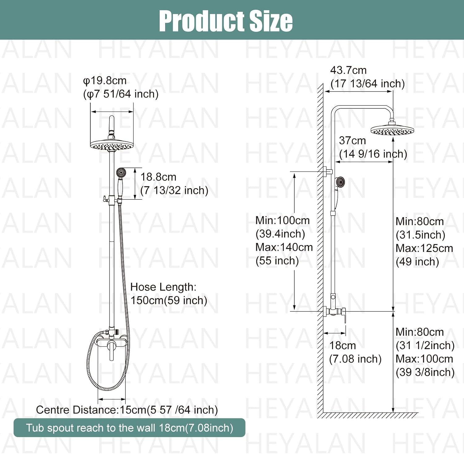 Heyalan Exposed Pipe Shower System Brushed Nickel 8 Inch Rainfall Showerhead Shower Faucet Fixture Combo Set Brass Single Handle with Hand Sprayer Adjustable Slide Bar Dual Functions