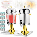 Commercial Beverage Dispenser for Soy Milk Flower Tea Coffee 16L Large Capacity/Stainless Steel Drink Dispenser with Ice Container - Hot and Cold Dual-Purpose,，Gold