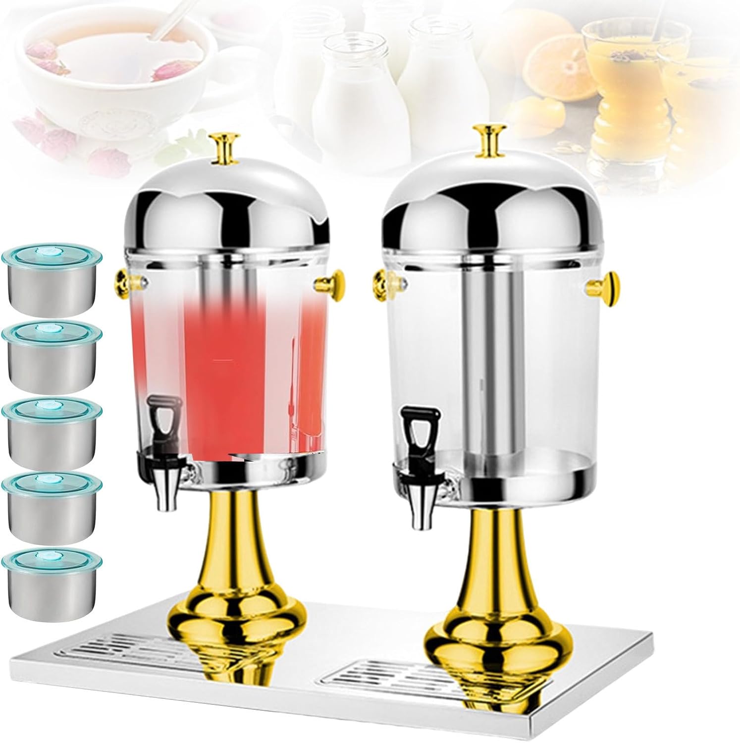 Commercial Beverage Dispenser for Soy Milk Flower Tea Coffee 16L Large Capacity/Stainless Steel Drink Dispenser with Ice Container - Hot and Cold Dual-Purpose,，Gold