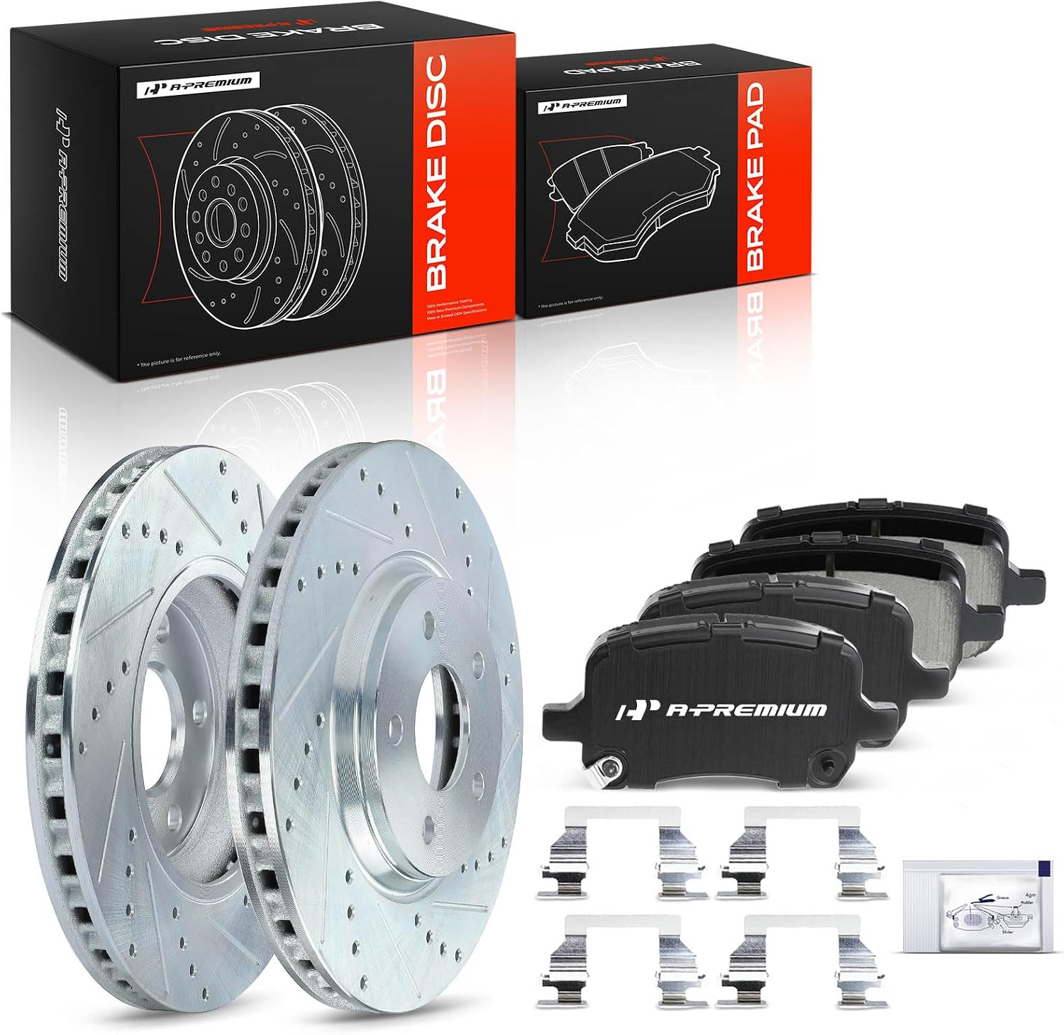 A-Premium 11.65 in(296mm) Front Drilled and Slotted Disc Brake Rotors + Ceramic Pads Kit Compatible with Chevy, Pontiac & Saturn Models - Cobalt 05-07, HHR 08-10, Malibu 04-06/08-12, G6 05-10, G5, Ion
