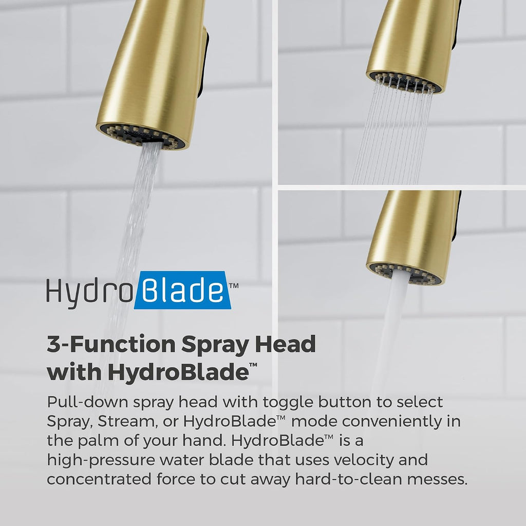 Pfister Miri 2.0 Kitchen Faucet with Pull Down Sprayer and Soap Dispenser, Single Handle, High Arc, NSF Certified, Brushed Gold Finish, F5297MRRBG