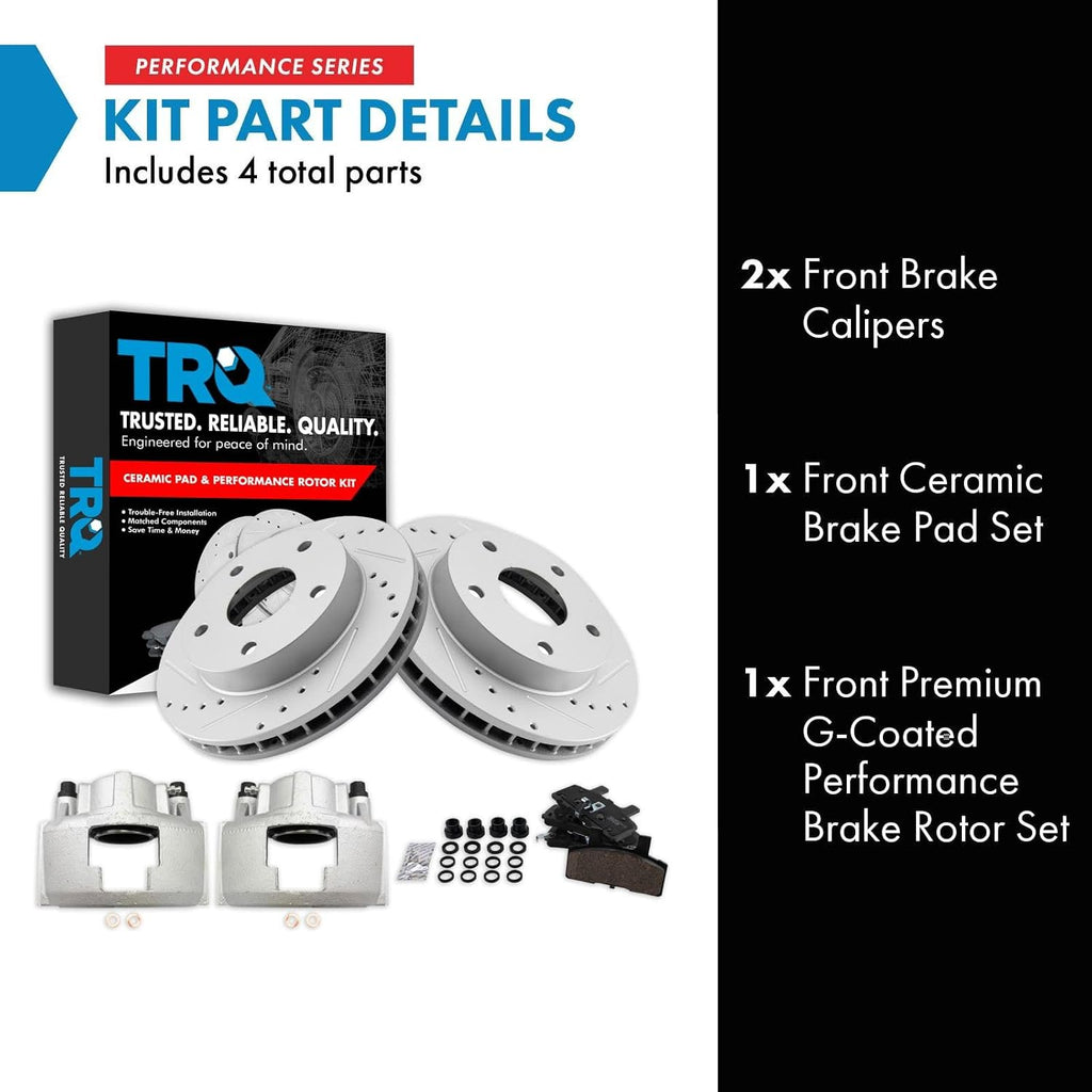 TRQ Performance Front Brake Pad and Rotor Set Ceramic Vented Coated Rotors Calipers Compatible with 1994-1999 Dodge Ram 1500