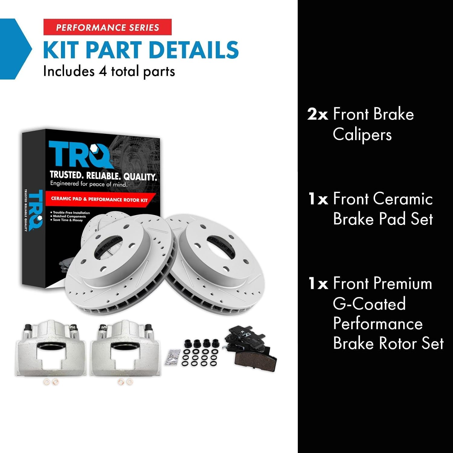 TRQ Performance Front Brake Pad and Rotor Set Ceramic Vented Coated Rotors Calipers Compatible with 1994-1999 Dodge Ram 1500