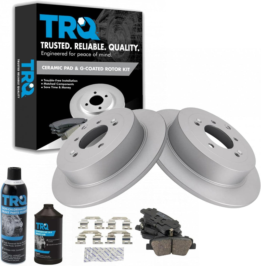 TRQ Rear Brake Pad & Rotor Kit, with Chemical Kit Ceramic Premium G-Coated Compatible with 2016-2021 Hyundai Tucson 2017-2020 Kia Sportage
