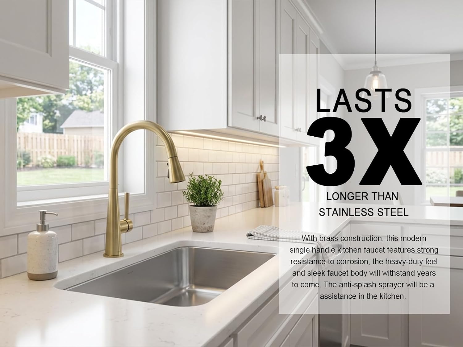 Lava Odoro Brushed Gold Kitchen Faucet with Pull Down Sprayer, Modern Single Handle Kitchen Sink Faucet, Gold Faucet for Kitchen Sink with Magnetic Docking Sprayer and Deck Plate, KF321-SG