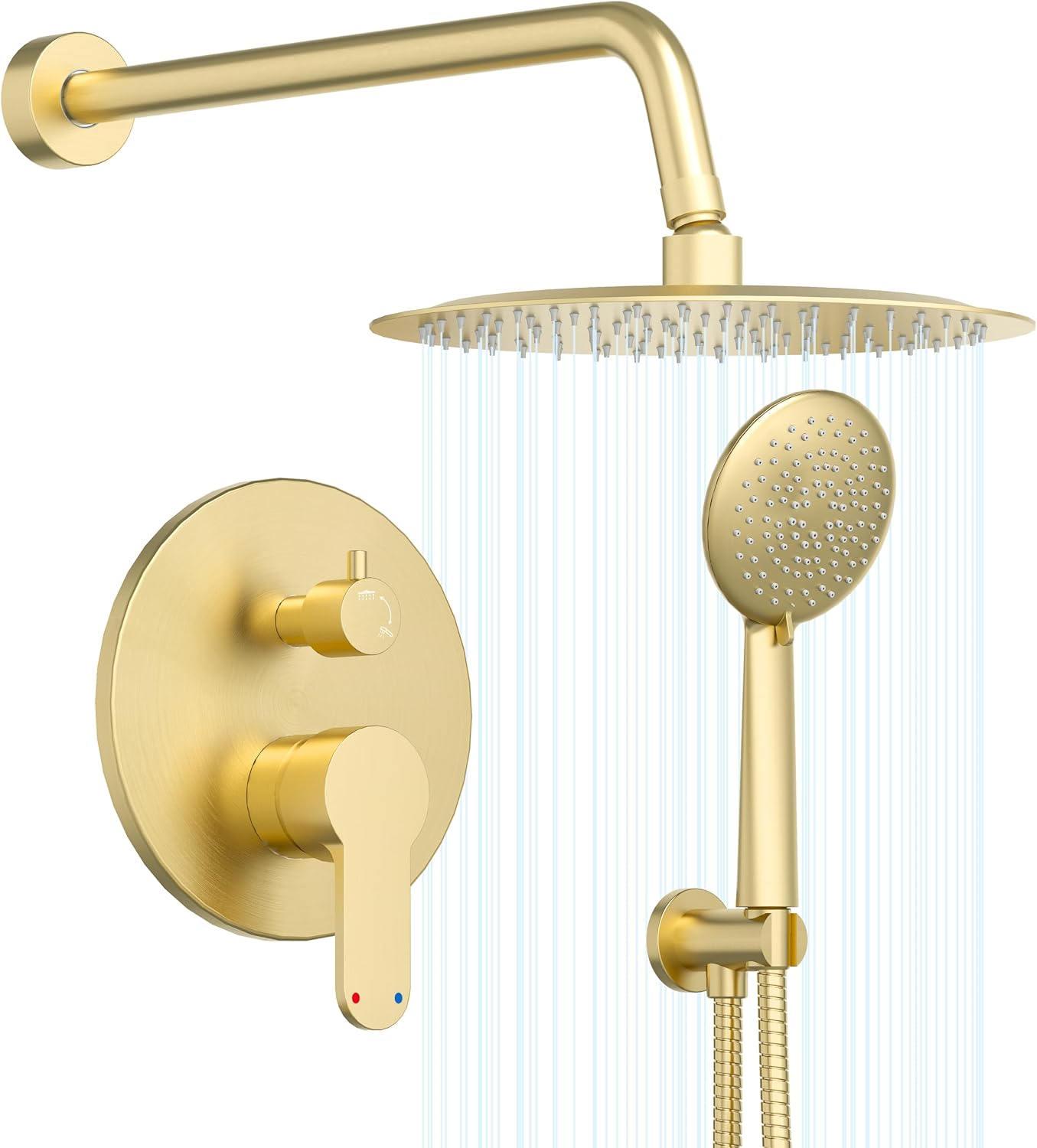 Gabrylly Gold Shower Head System, Shower Faucet Set with Pressure Balance Shower Valve, 10 Inch Shower Heads with 5-Setting handheld Spray Combo, High Pressure Shower Fixtures, Brushed Gold