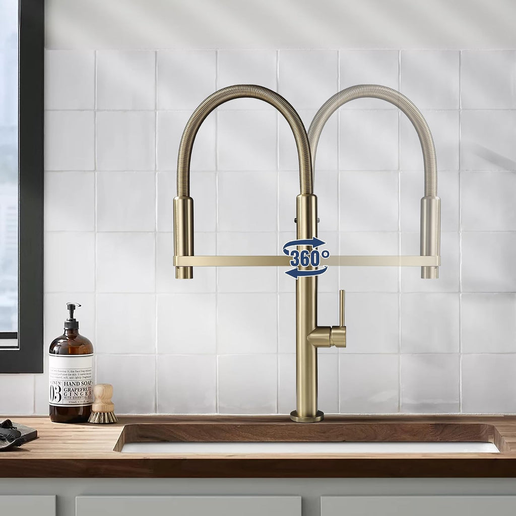Magnetic Docking Kitchen Faucet with Pull Down Sprayer, Dual-Function Spray and 360 Degree Swivel, Commercial Spring Kitchen Faucet, Gold Brushed