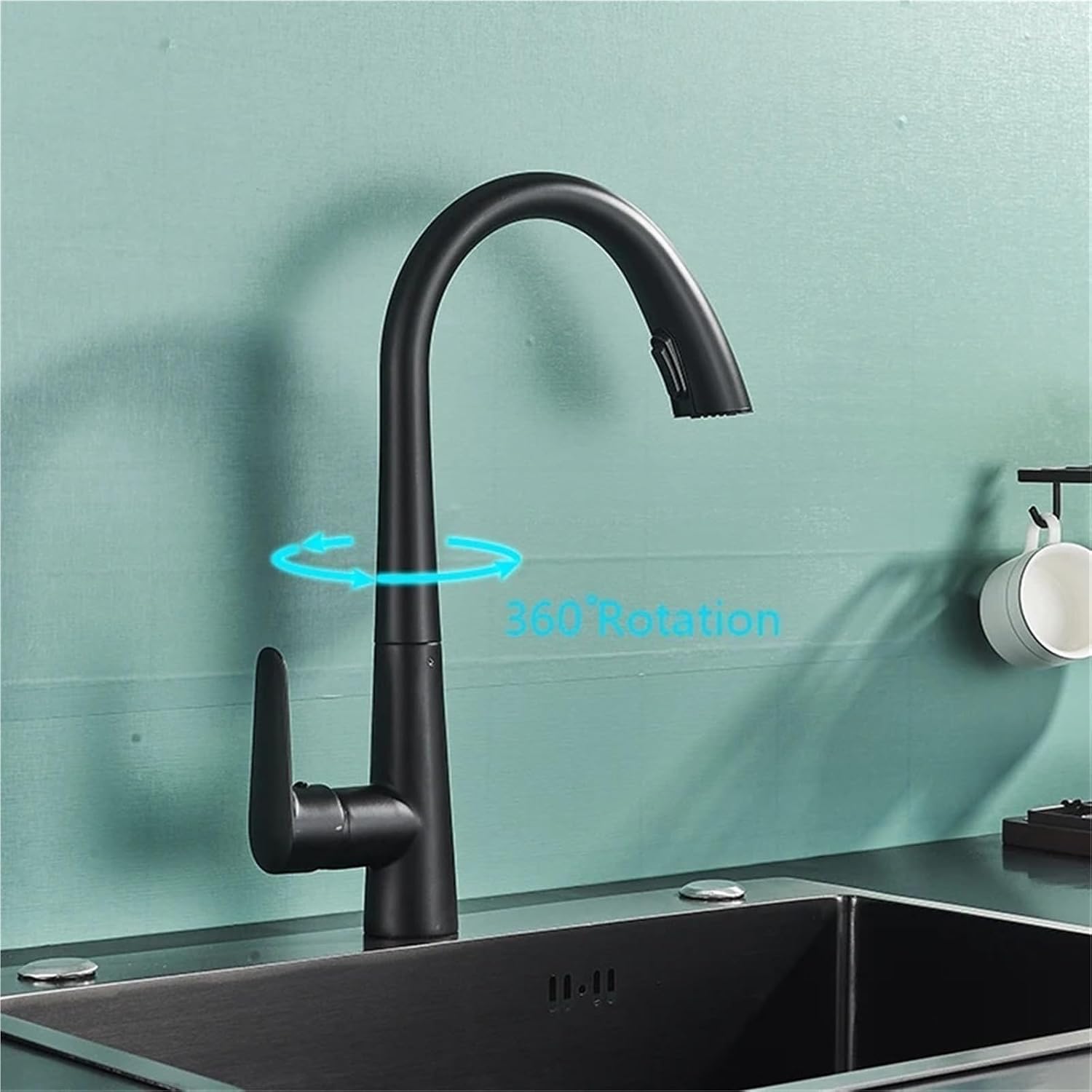 Kitchen Faucet Single Handle Pull Out Mixer Hot and Cold Water Taps Deck Mounted 360 Rotation Mixer Tap(White)