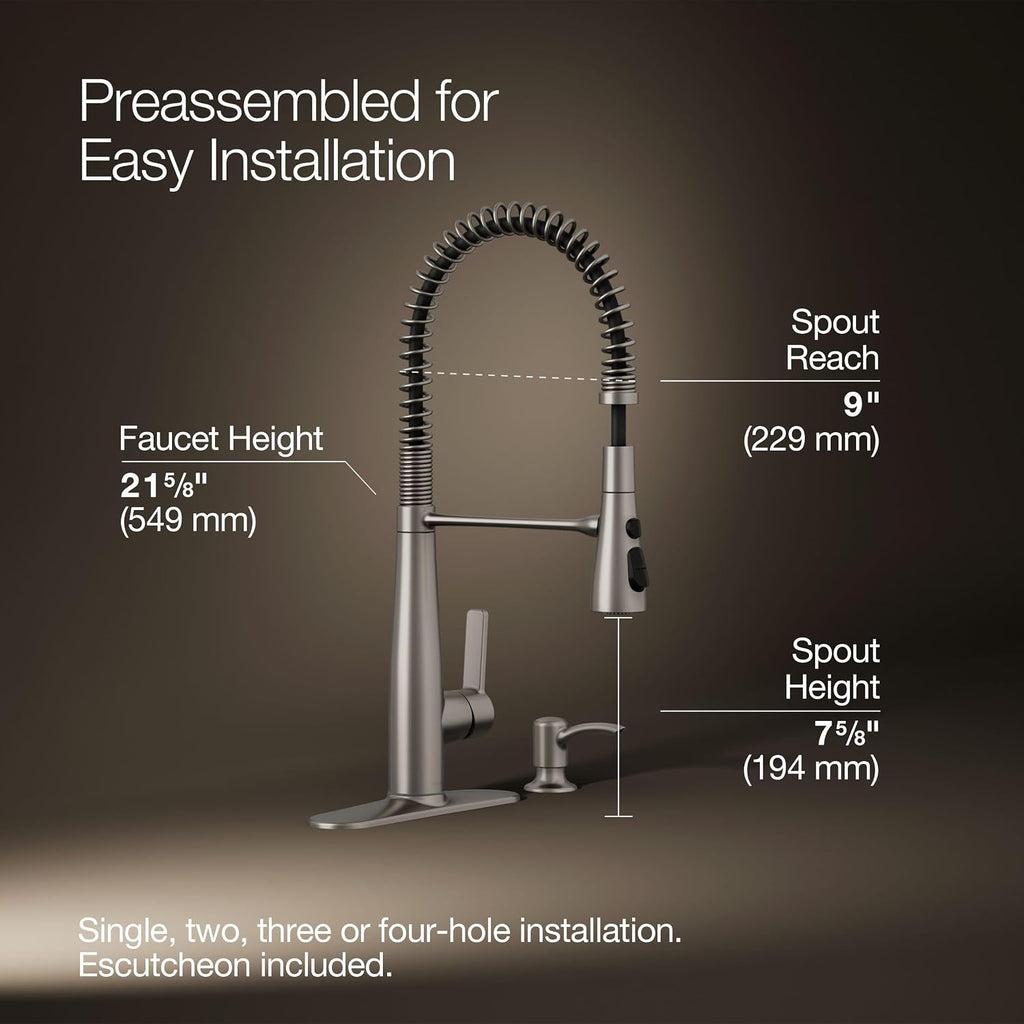 KOHLER K-R22745-SD-VS Semi-Professional Kitchen Sink Faucets with Soap Dispenser, Commercial Kitchen Faucets with Pull Down Sprayer, Vibrant Stainless