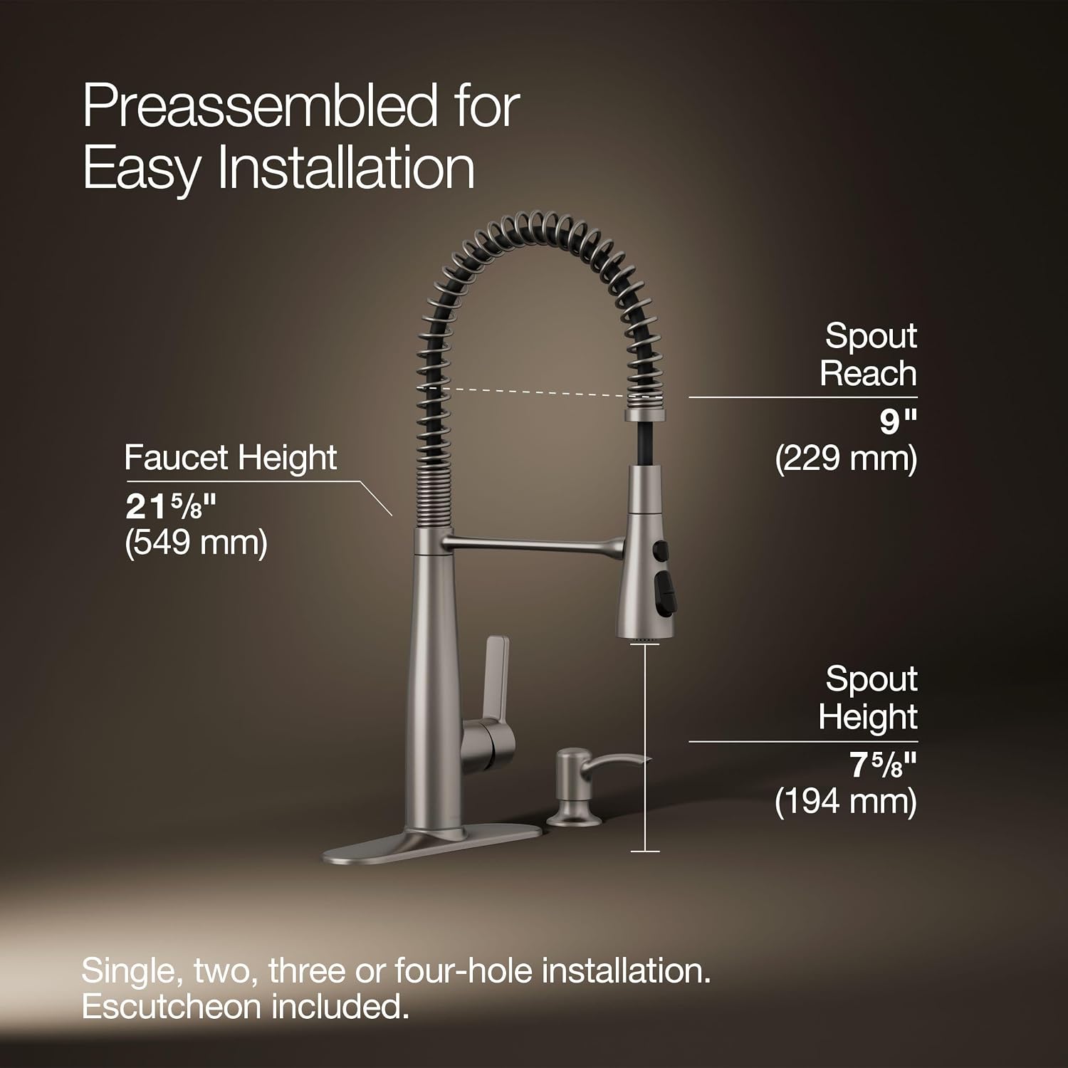 KOHLER K-R22745-SD-VS Semi-Professional Kitchen Sink Faucets with Soap Dispenser, Commercial Kitchen Faucets with Pull Down Sprayer, Vibrant Stainless