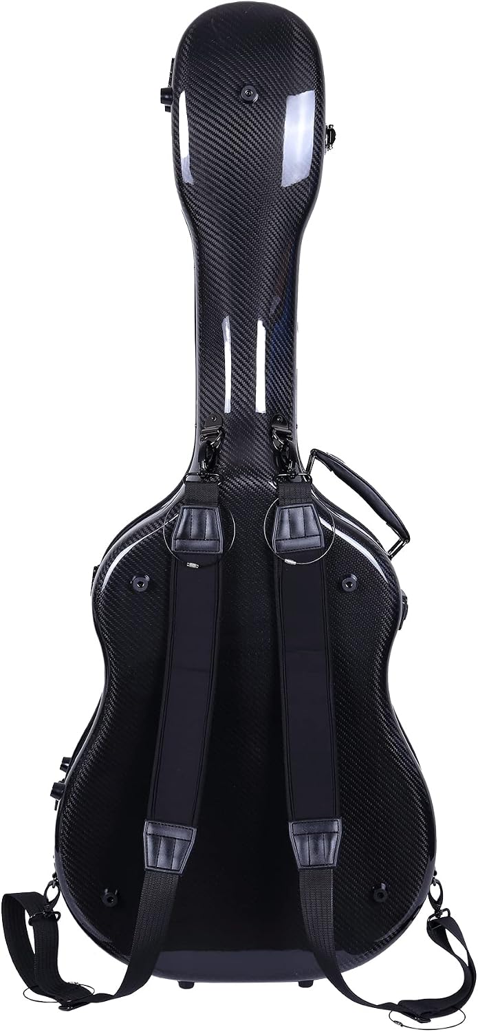 Crossrock Air Carbon Series Guitar Case - Fits 40'/41' Dreadnought Acoustic Guitar - 100% Purity Carbon Fiber Flight Case, Protective Cover, Includes TSA Lock - Black