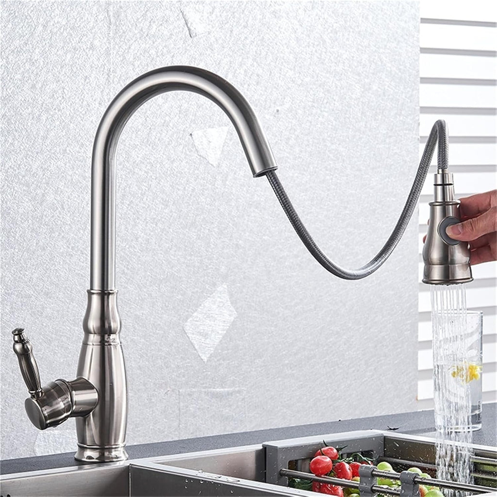 360 Rotation Pull-Out Kitchen Faucet - Hot and Cold Water Sink Mixer Tap for Kitchen(Brush Nickel)