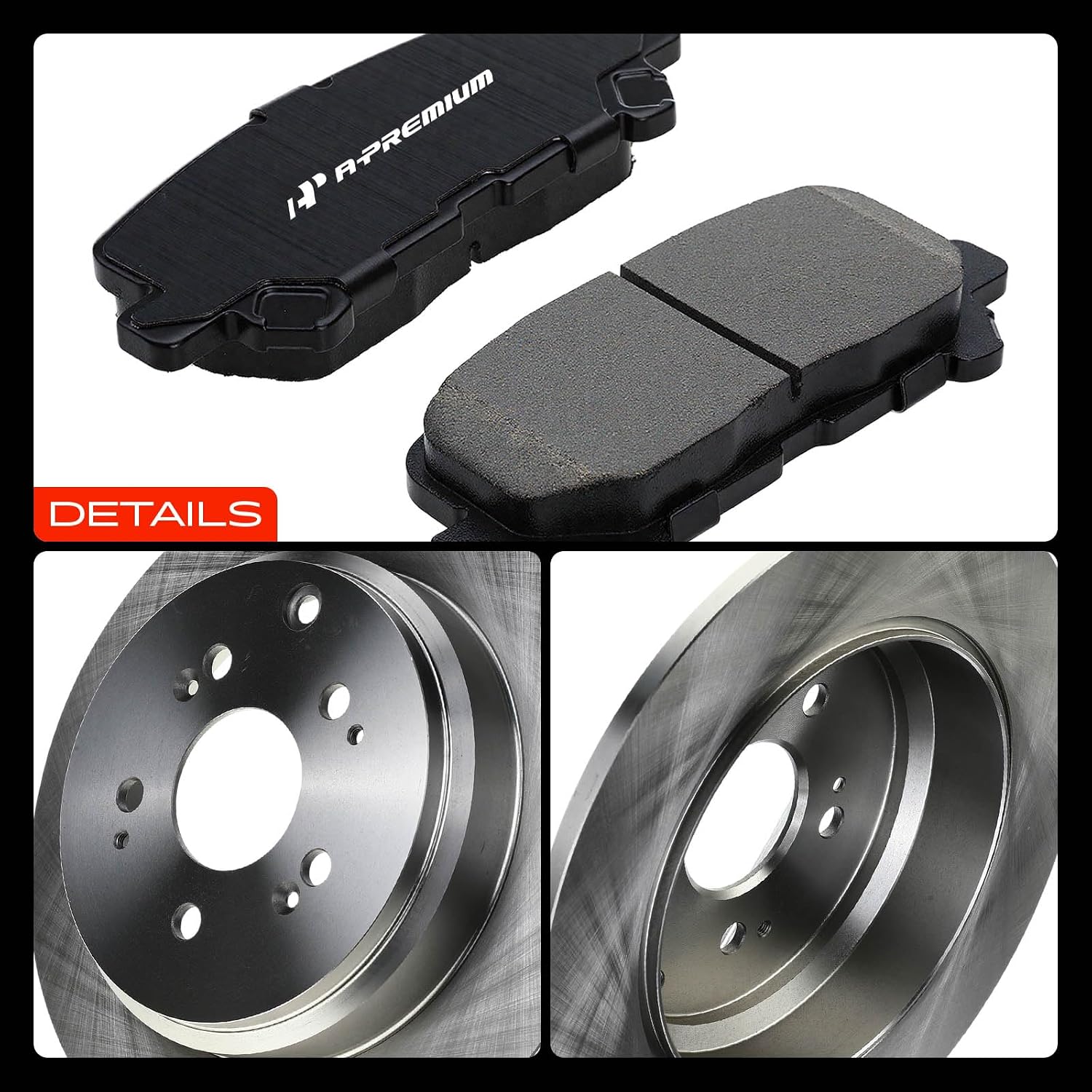 A-Premium 13.15 inch (334mm) Rear Solid Disc Brake Rotors + Ceramic Pads Kit Compatible with Select Honda and Acura Models - Odyssey 2011-2017, Pilot 2009-2015, MDX 2007-2013, ZDX 2010-2013, 6-PC Set