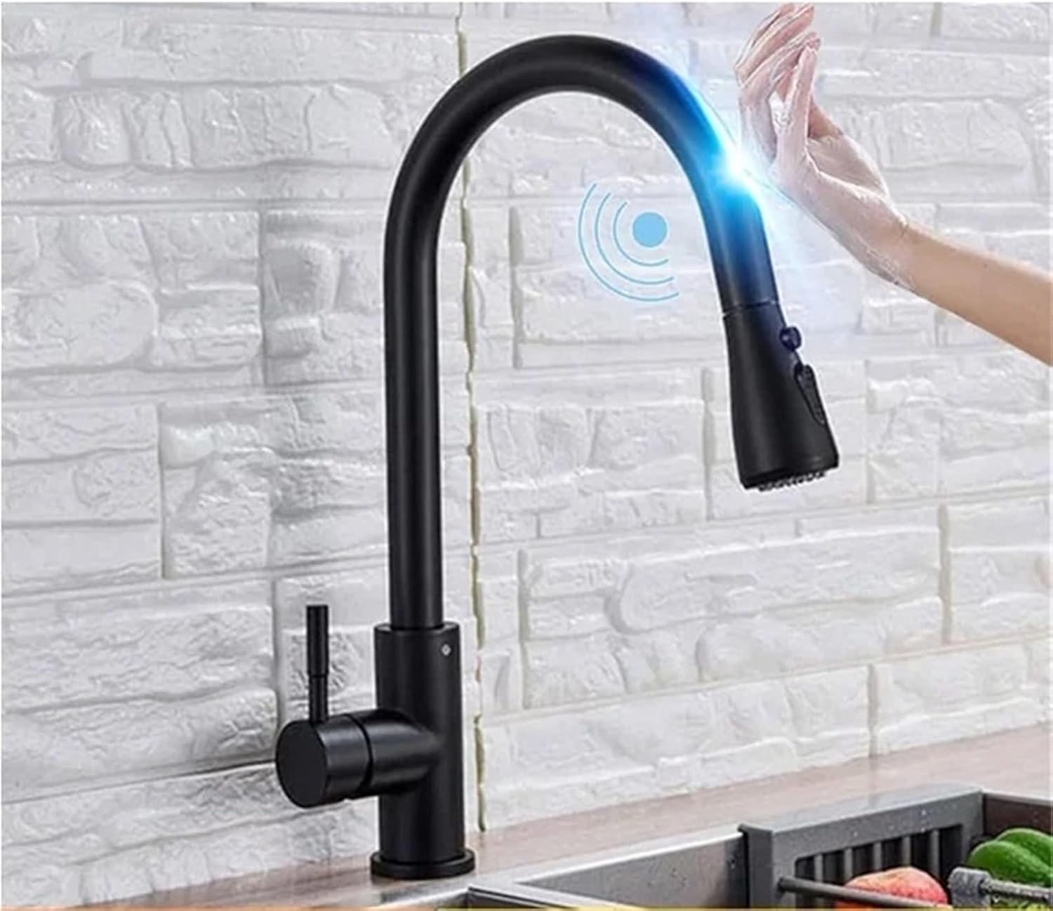Smart Induction Touch Kitchen Faucets Deck Mount Pull Out Sensor Automatic Hot and Cold Water Mixer Faucet(Matte Black)
