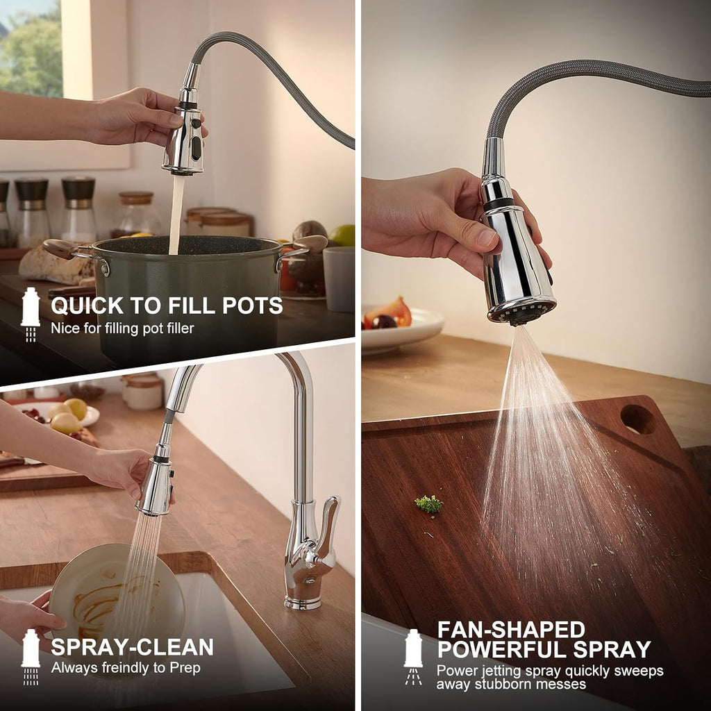 Lava Odoro Kitchen Faucet with Pull Down Sprayer, Chrome Kitchen Sink Faucet with Magnetic Docking Spray 3-Function, Faucet for Kitchen Sink 1 Hole and 3 Hole with Deck Plate, KF271-C