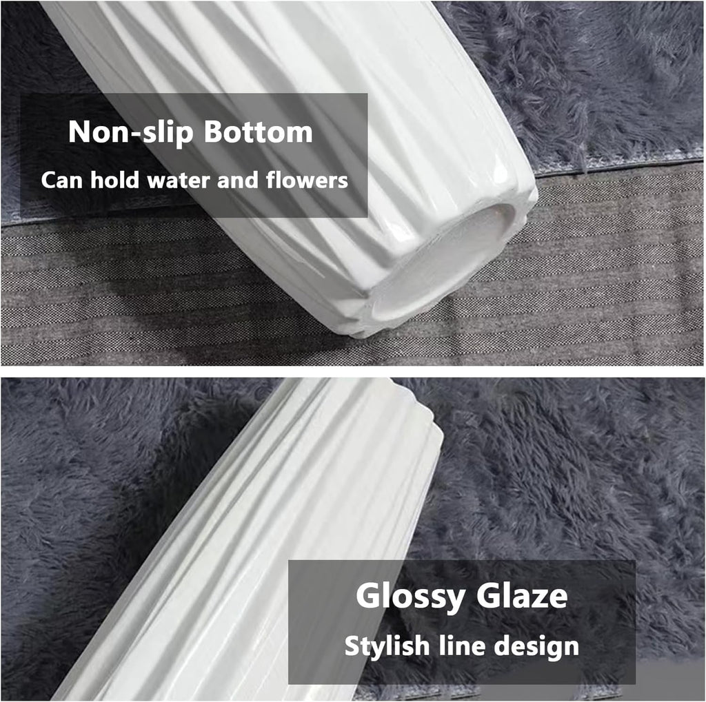 White Tall Floor Vase, 28' Ceramic Decorative Large Vases for Living Room Decor Home Office Bedroom, Modern Big Standing Flower Vase with Glossy Glaze