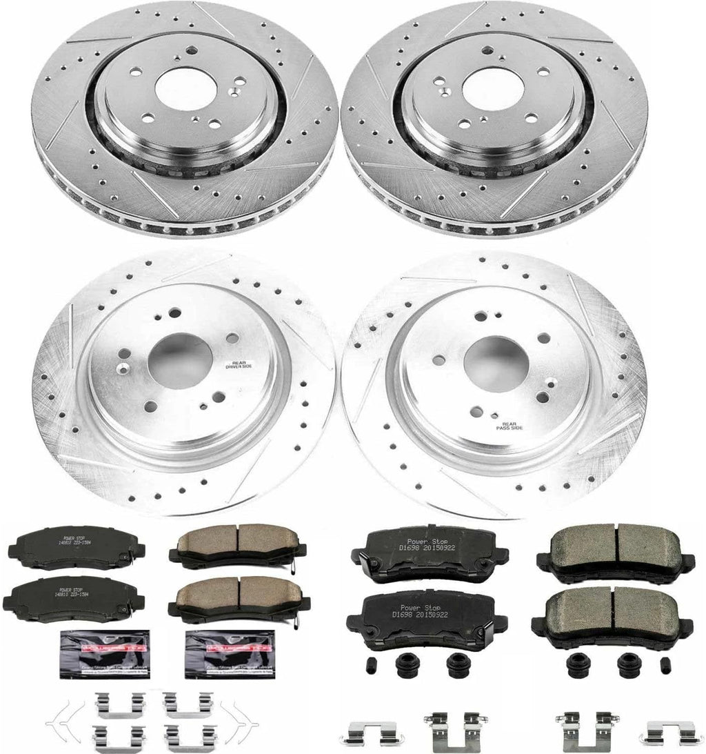 PowerStop Front and Rear Brake Kit for Acura TLX 2015-20 - Drilled and Slotted Disc Rotors with Carbon-Fiber Ceramic Brake Pads Replacement, K7284