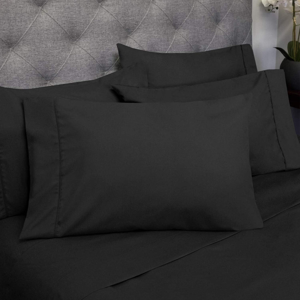 Sweet Home Collection RV Short Queen Sheets-6 Piece 1500 Thread Count Fine Brushed Microfiber Deep Pocket Set-Extra Pillow Cases, Value, Black, Short Queen Size(Pack of 12)