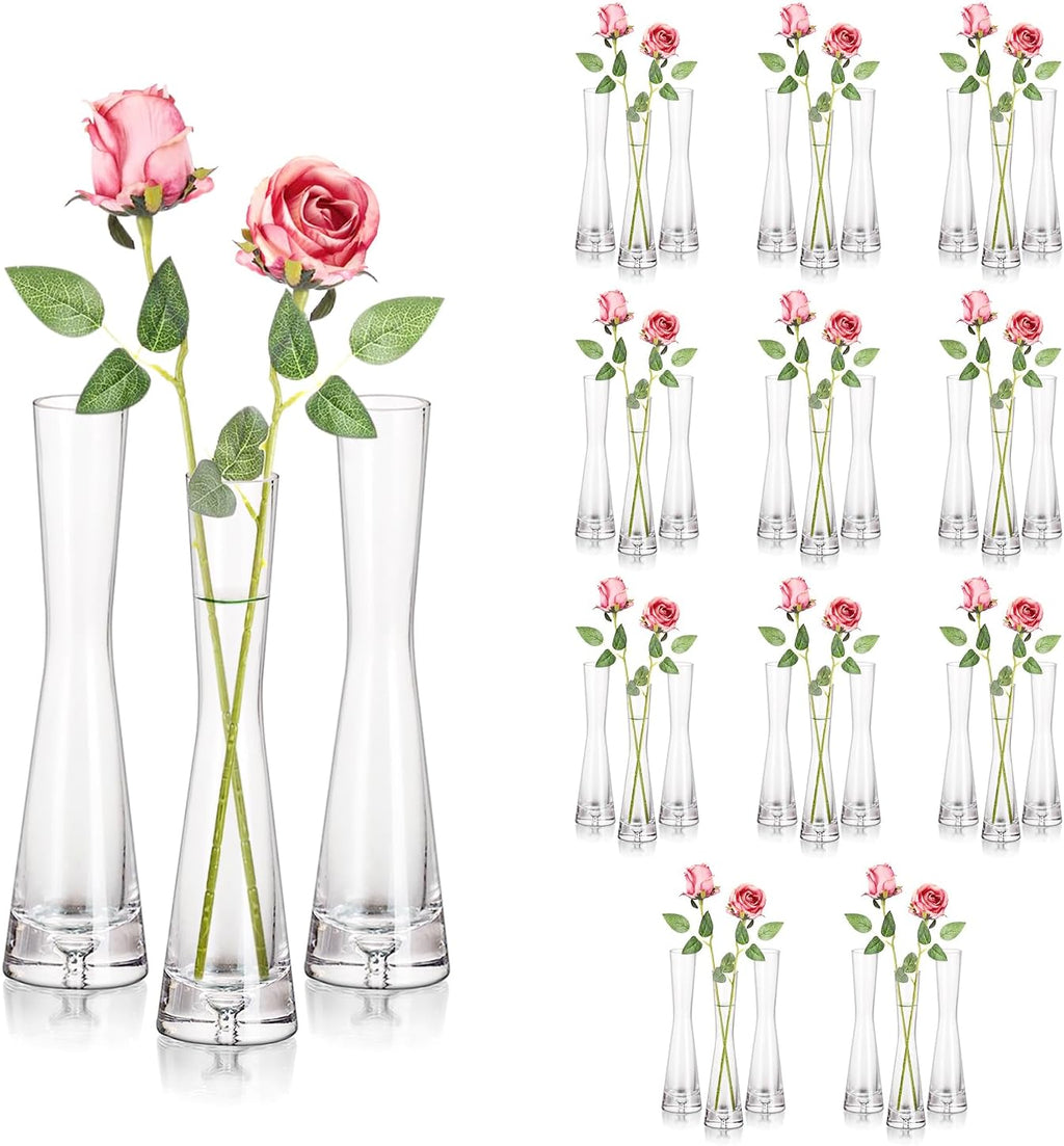 Hewory Glass Bud Vases for Centerpieces Set of 36, Handmade Modern Clear Small Skinny Decorative Single Flower Vase, Minimalist Slim Floral Vase for Home Wedding Party Events Table Decor, 7.87'
