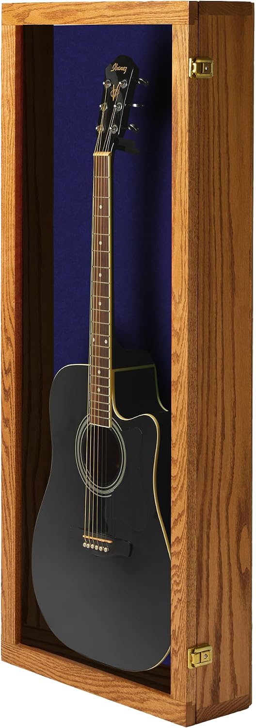PENNZONI Acoustic Guitar Display Case - Acrylic Acoustic Guitar Case - Guitar Display Case Wall Mount, Guitar Wall Case Made from Hardwood Frame & Clear Acrylic | Natrual Oak
