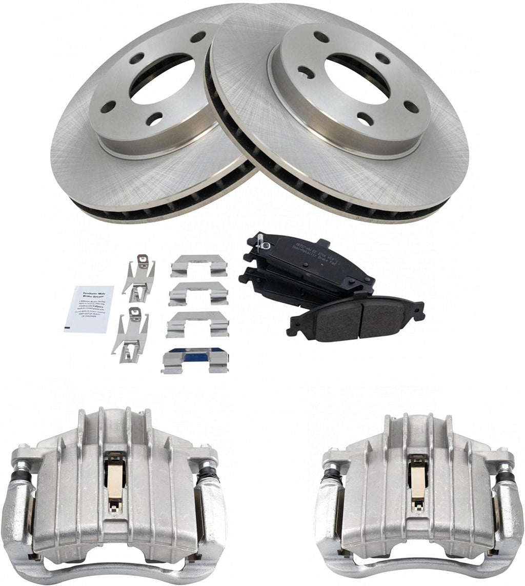 TRQ Front Brake Pad and Rotor Set Semi Metallic Vented Calipers Compatible with 1999-2005 Pontiac Grand Am 1997-2003 Chevrolet Malibu 2004-2005 Classic 1999-2004 Oldsmobile Alero 1997-1999 Cutlass