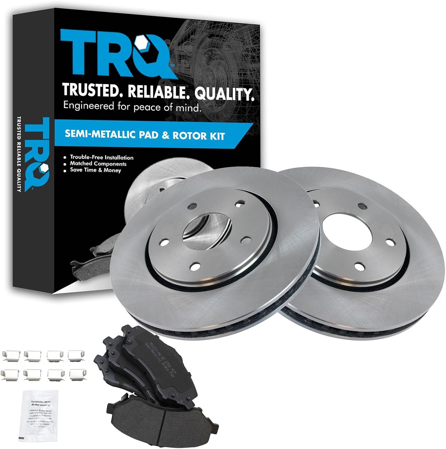 TRQ Front Brake Pad and Rotor Set Semi Metallic Vented Compatible with 2008-2016 Dodge Grand Caravan 2009-2013 Journey 2012-2015 Ram C/V 2008-2016 Chrysler Town & Country 2009-2014 Volkswagen Routan
