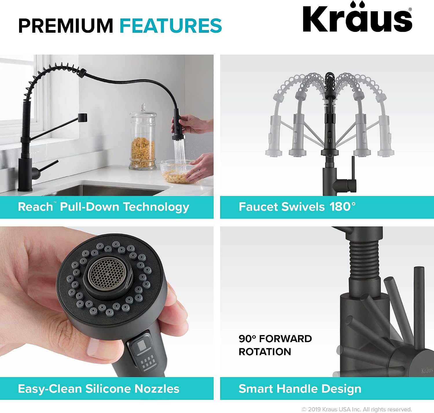 KRAUS Bolden Commercial Style 2-Function Single Handle Pull Down Kitchen Faucet in Matte Black, KPF-1610MB