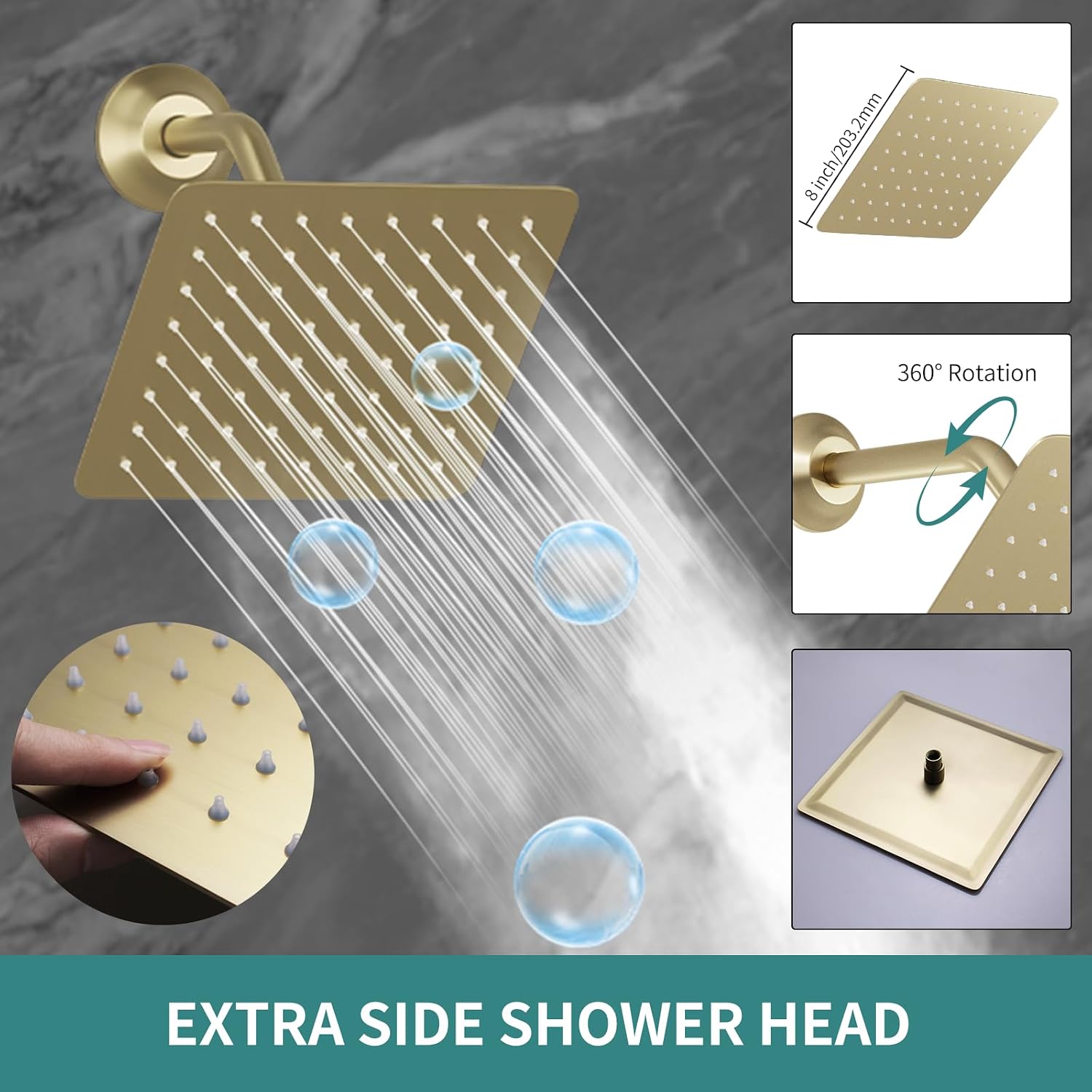 Dual Shower Heads Shower System with 12 Inch Ceiling Rainfall Shower Head and 8 Inch Side Shower Head Digital Display Shower Fixtures Luxury Shower Faucet Set,Brushed Gold
