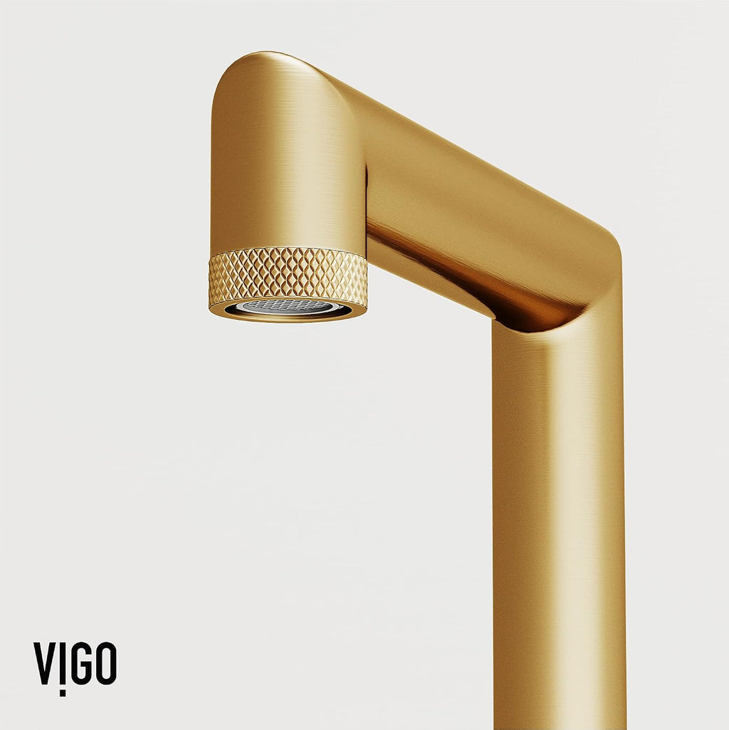 VIGO Sterling Two-Handle Three-Hole Mount Widespread Bathroom Sink Faucet, 7-Inch, Matte Brushed Gold, Modern Design, Solid Brass, 1.2 GPM WaterSense & Ceramic Disc Valve, Corrosion-Resistant