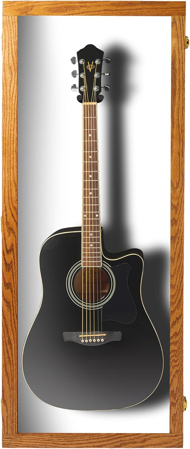 PENNZONI Acoustic Guitar Display Case - Acrylic Acoustic Guitar Case - Guitar Display Case Wall Mount, Guitar Wall Case Made from Hardwood Frame & Clear Acrylic | Natrual Oak