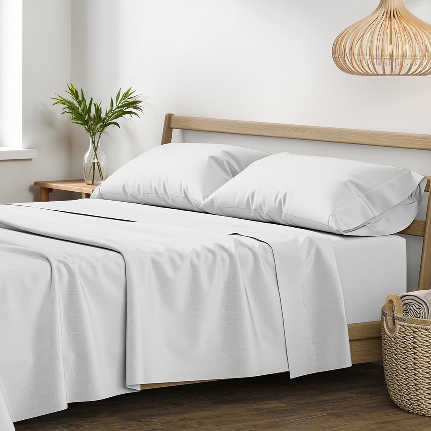 XOOX Linen 100% Egyptian Cotton King Size Sheets Set - Luxury 1200 Thread Count Egyptian Cotton Sheets King Size, 17' Deep Pocket, Soft, Cooling Sateen Weave Hotel Quality Bedding Set - Light Grey