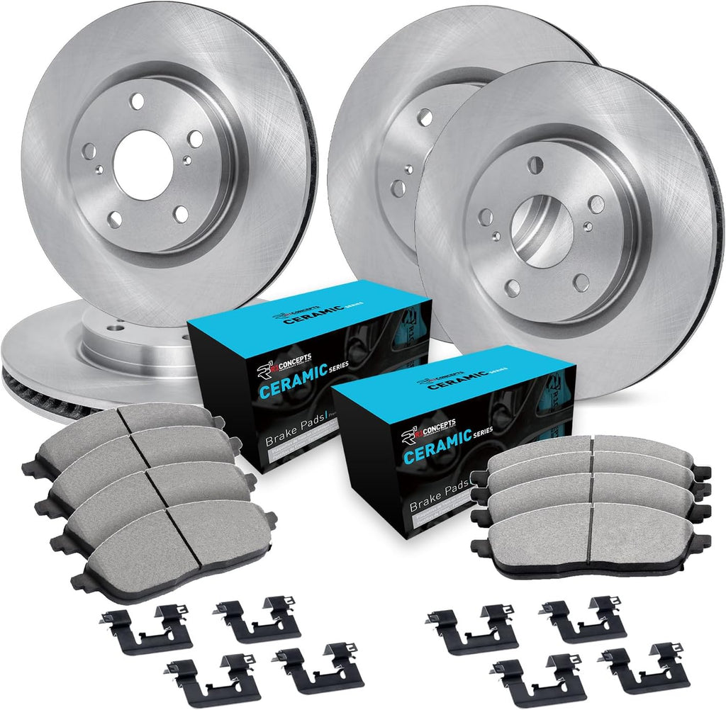 R1 Concepts Front and Rear Brake Kit Fits 2013-2015 Volkswagen Beetle; 2013-2018 Volkswagen Jetta| Ceramic Pads, Blank Rotors| Hardware| 12.3' Front & 10.0' Rear