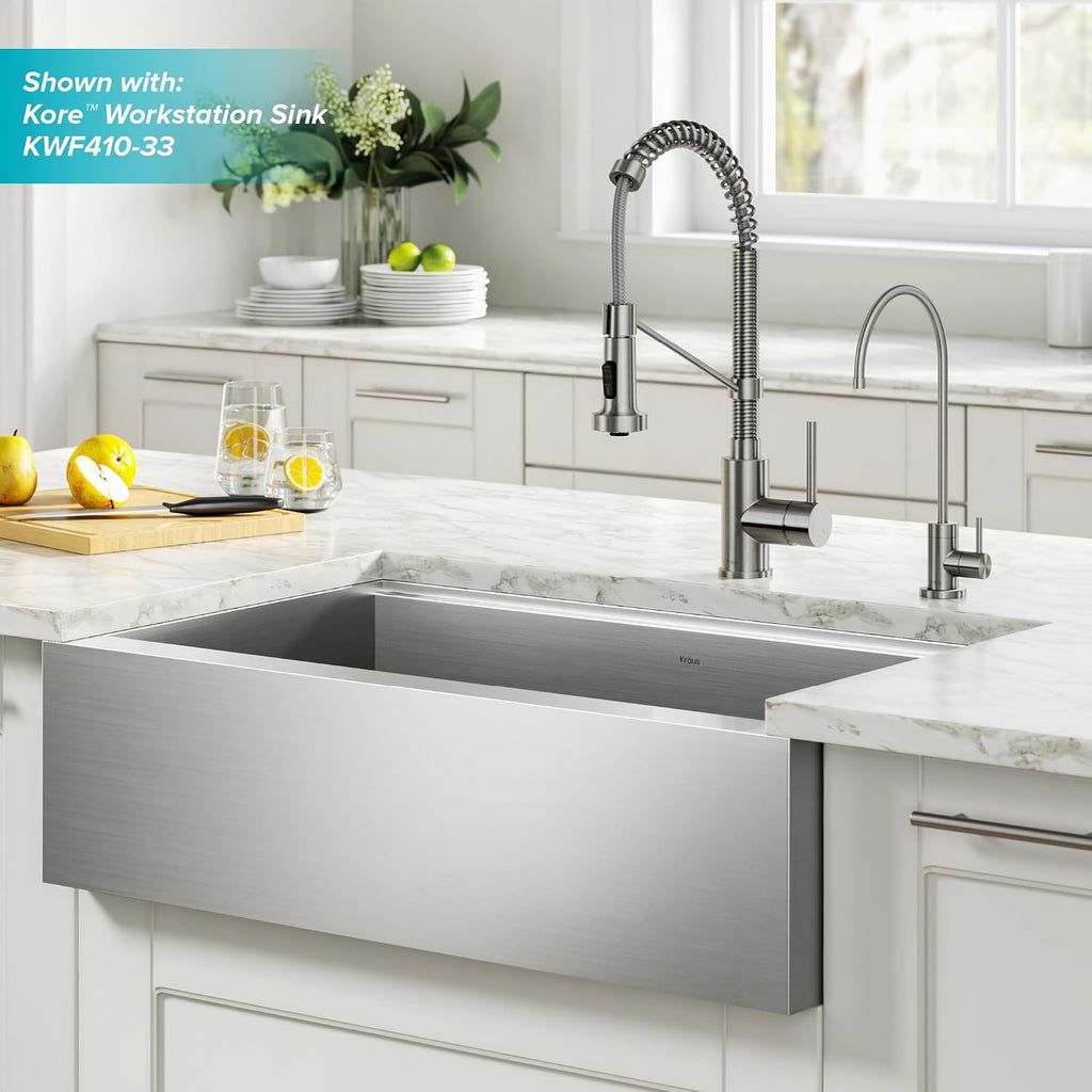 KRAUS Bolden Commercial Style Pull-Down Kitchen Faucet and Purita Water Filter Faucet Combo in Spot Free Stainless Steel, KPF-1610-FF-100SFS