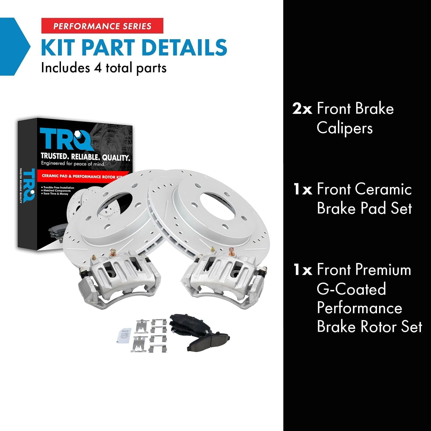 TRQ Performance Front Brake Pad and Rotor Set Ceramic Vented Drilled Slotted Coated Rotors Calipers Compatible with 1997-2001 Ford F-150