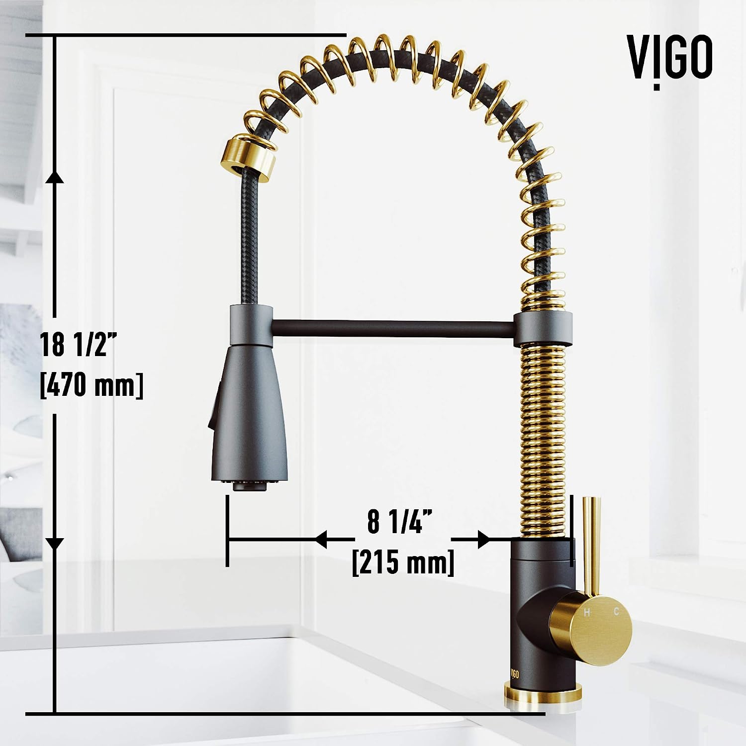 VIGO Brant 19'' H Single Handle Pull-Down Sprayer Kitchen Faucet in Matte Brushed Gold and Matte Black-VG02003MGMB