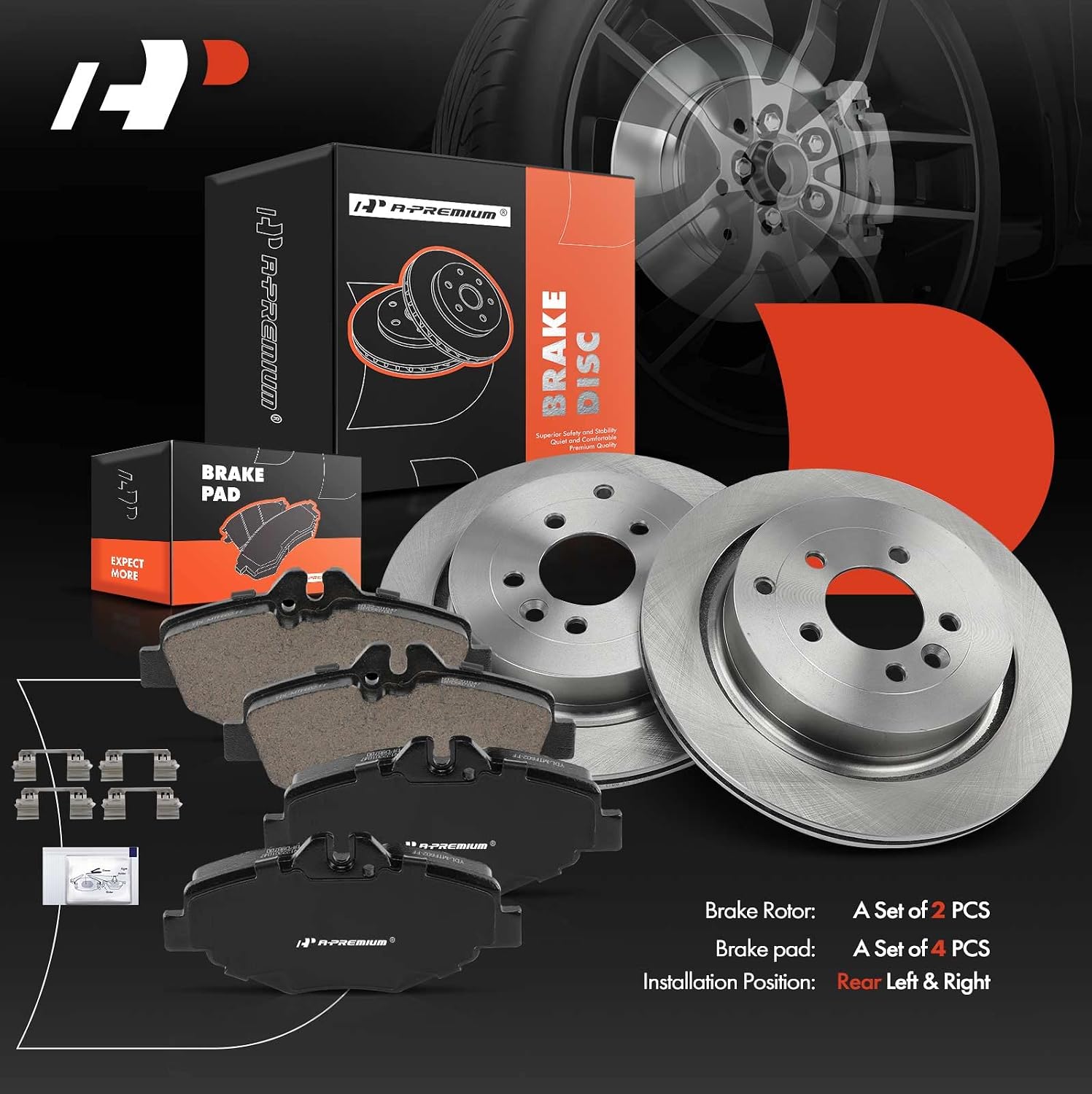 A-Premium 13.78 inch (350mm) Rear Vented Disc Brake Rotors + Ceramic Pads Kit Compatible with Select Land Rover Model - Range Rover Sport 2006-2013, LR4 2010-2016, LR3 2005-2009, 3.0L 4.0L, 6-PC Set