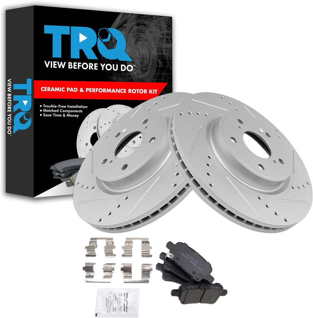 TRQ Performance Front Brake Pad and Rotor Set Ceramic G Coated Slotted Drilled Rotors Compatible with 2017-2020 Honda CR-V