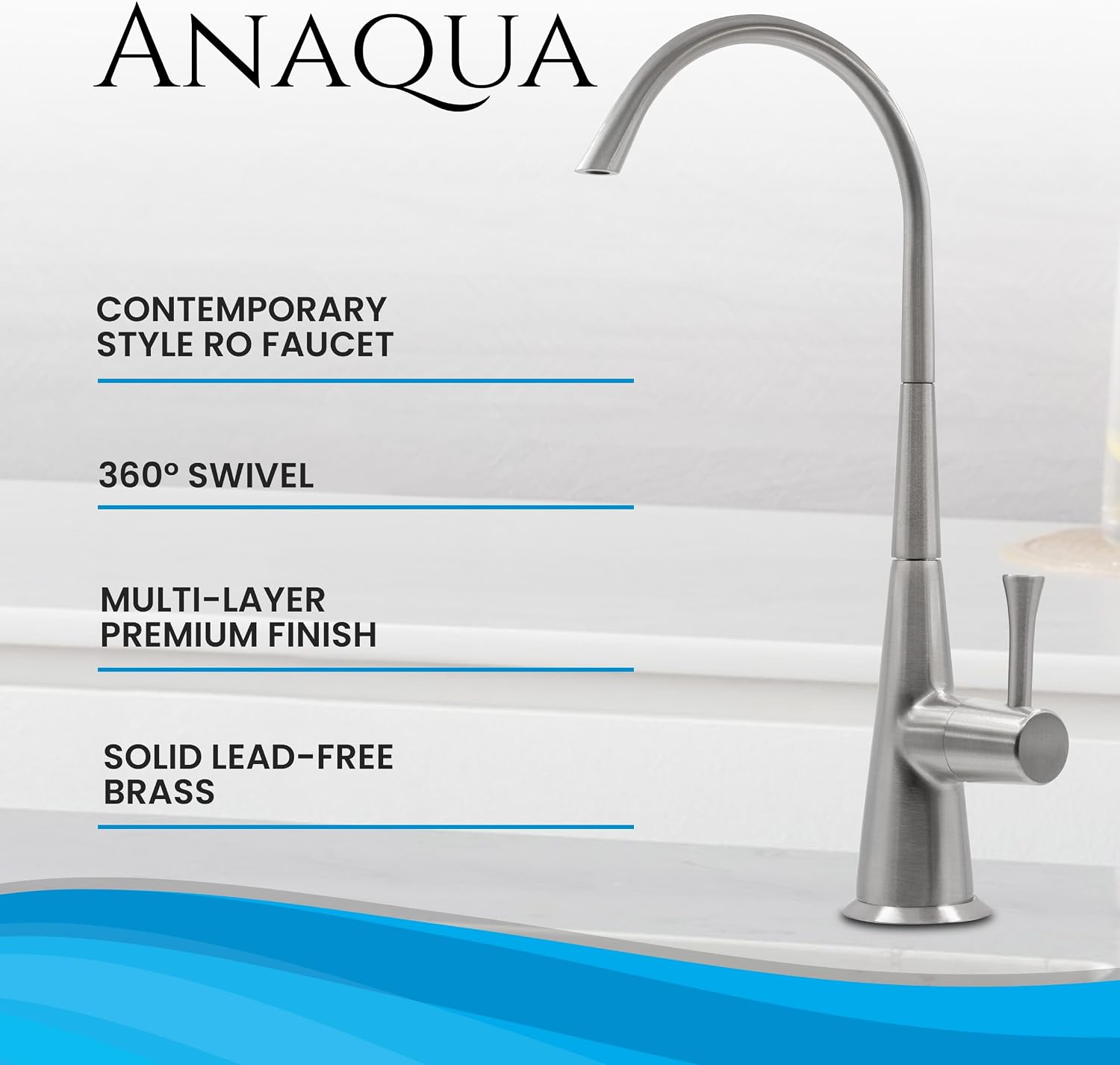 Metpure Airgap 3-Port Brass RO Faucet for Reverse Osmosis Drinking Water Systems. Features Pre-Installed Drain Tubes, Contemporary Design. Includes Wrench and Adapters. (Brushed Nickel)