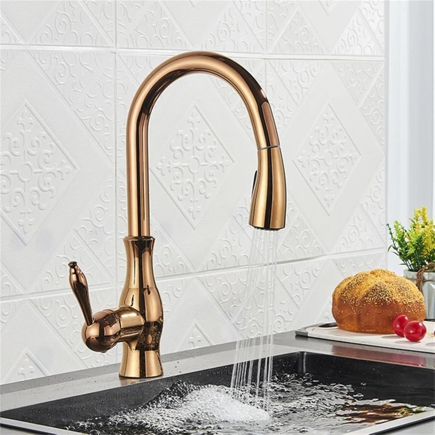 Pull Out Kitchen Faucet Shower/Stream Model Spout Tap Deck Mount Single Handle Cold Hot Water Mixer Tap(Golden)