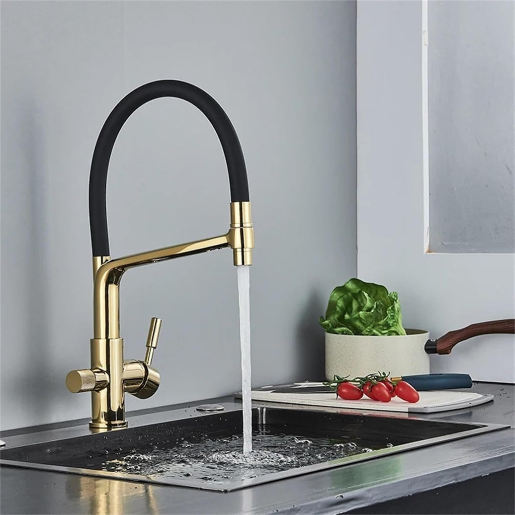 Filter Kitchen Faucet Dual Spout Drinking Water Faucet Mixer 360 Degree Rotation Hot Cold Water Tap(Nickel)