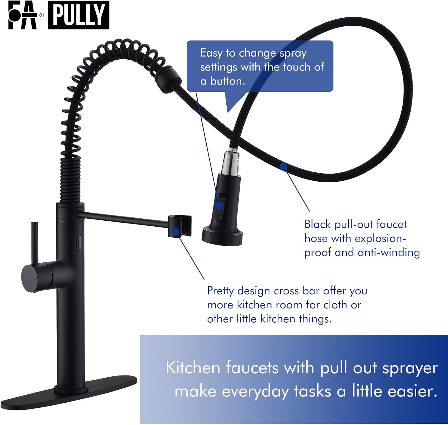 Fapully Black Kitchen Faucet with Pull Down Sprayer,Touchless Motion Sensor Single Handle Faucet for Kitchen Sink