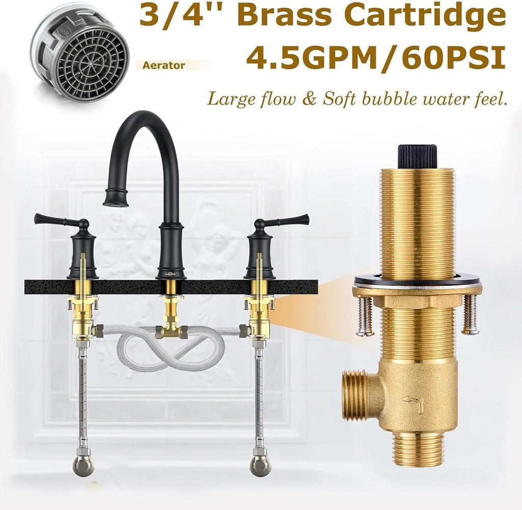 Matte Black Roman Tub Faucet, Antique Bathtub Faucet Set 3 Hole, High Flow Bath Tub Faucet 12-16 inch Widespread, Solid Brass Tub Filler 2 Handle 360° Swivel Spout Rough-in Valve(B2307-BK)