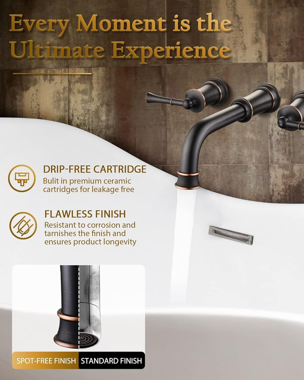 High Flow Wall Mount Tub Filler with Rough-in Valve, Wall Mount Brathtub Faucet, Brass Roman Tub Faucet 2 Handle Bathtub Faucet 360° Swivel Spout, Oil Rubbed Bronze(B2306-ORB)