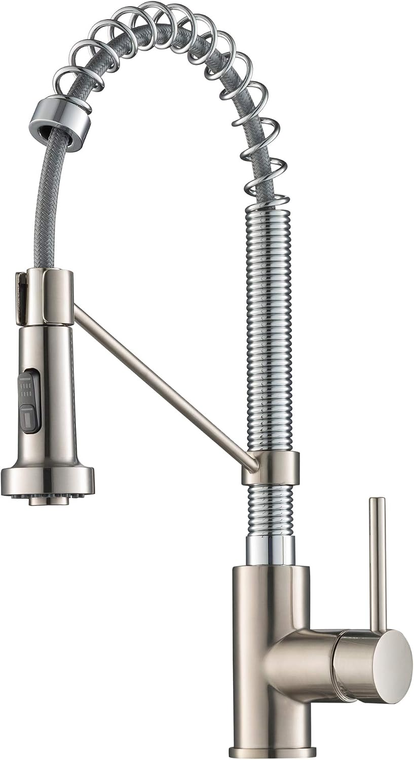 KRAUS Bolden Commercial Style 2-Function Single Handle Pull Down Kitchen Faucet in Spot-Free Stainless Steel/Chrome, KPF-1610SFSCH (Pack of 1)