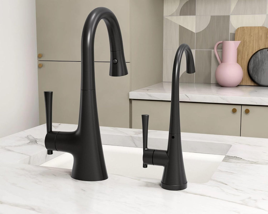 Moen Matte Black Kurv One-Handle High Arc Single Mount Cold Water Beverage Faucet with Optional Filtration System, S5560BL