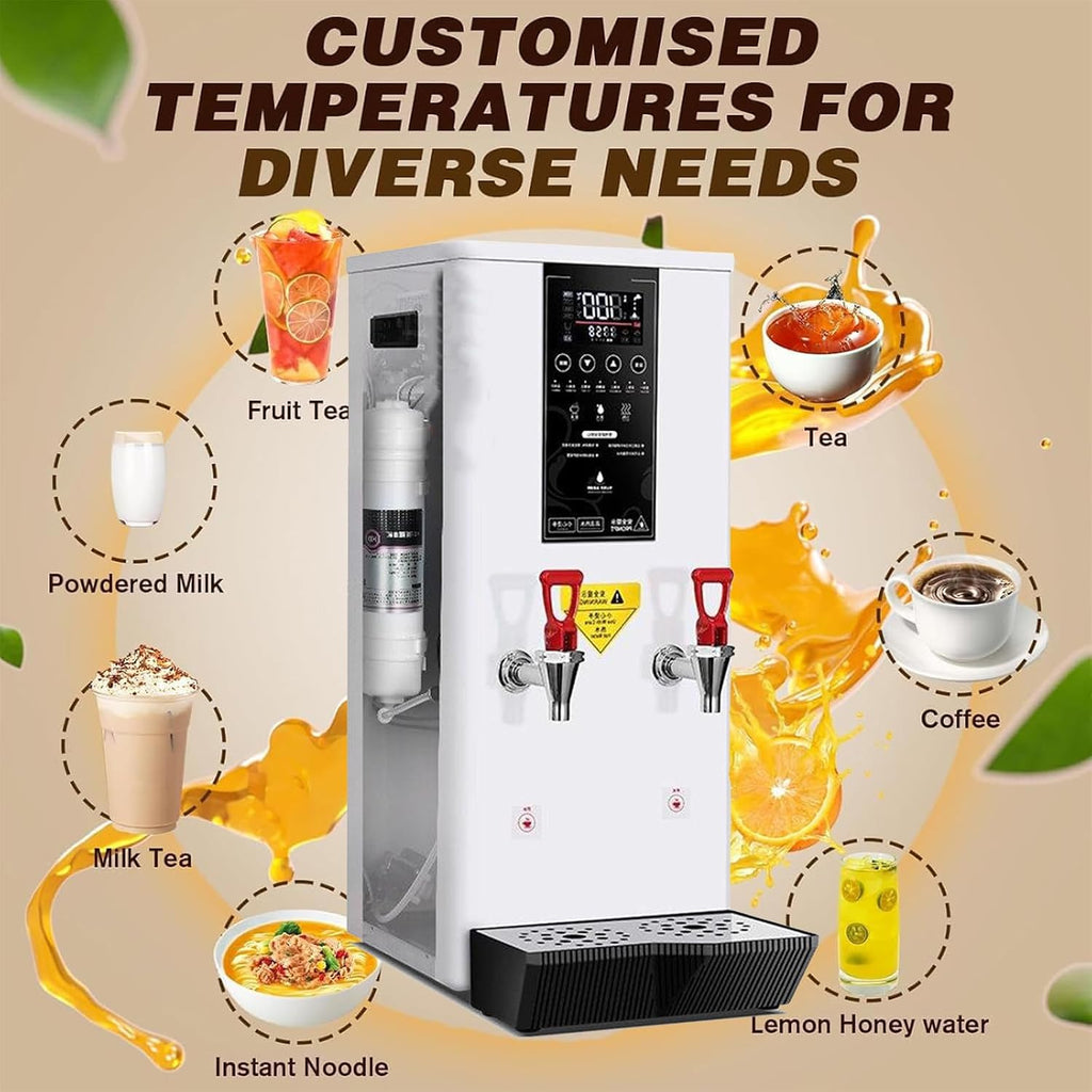 Hot Water Dispenser for Home, 3000W Electric Water Boiler with Dual Faucet, LCD Touch Screen, Commercial Water Boiler for Coffee Tea Restaurant Office,Black-hot hot
