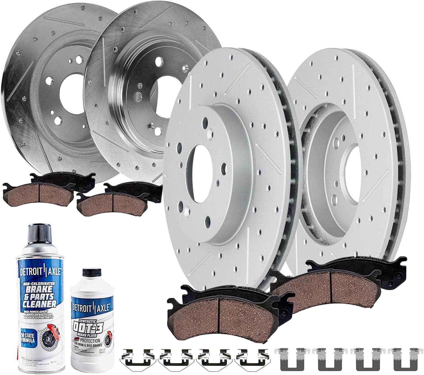 Detroit Axle - 10pc Brake Kit for 2014-2020 Acura RLX, Drilled and Slotted Disc Brakes Rotors 2015 2016 2017 2018 2019 Ceramic Brake Pads Replacement: 12.28' inch Front and 12.20' inch Rear Rotors