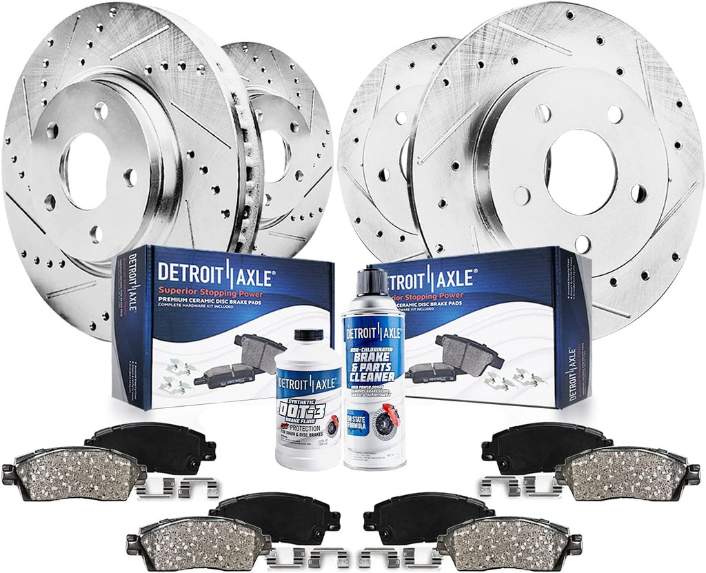 Detroit Axle - 10pc Brake Kit for 2011-2012 Honda Accord, Drilled Slotted Brakes Rotors Ceramic Brake Pads Replacement: 11.10' inch Front and 11.10' inch Rear Rotors