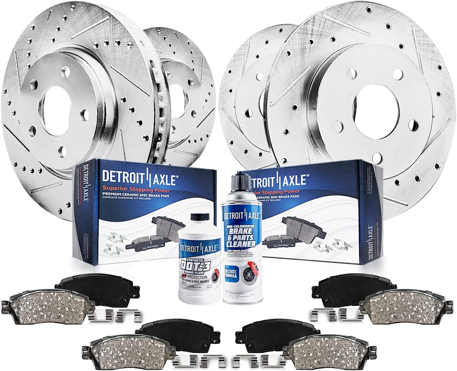 Detroit Axle - Brake Kit for 2003-2007 Honda Accord, Drilled and Slotted Disc Brakes Rotors Ceramic Brake Pads 2004 2005 2006 Replacement: 11.10' inch Front 10.24' inch Rear Rotors