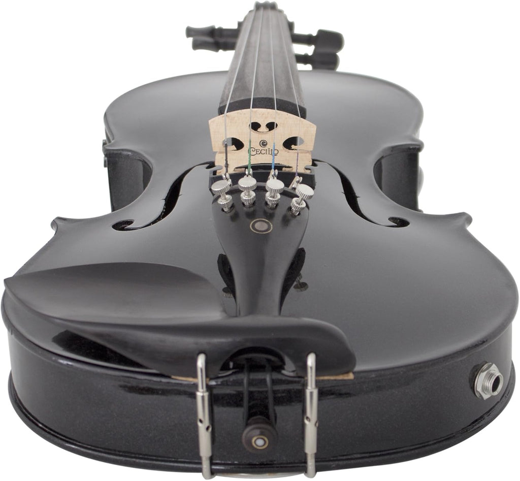 Cecilio 4/4 Full Size Acoustic & Electric Violin for Beginners & Professionals, Hand-Carved Solid Spruce Top, Ebony Fine Tuners, Full Set with Case, Bow, Rosin & AUX Cable (Metallic Black)
